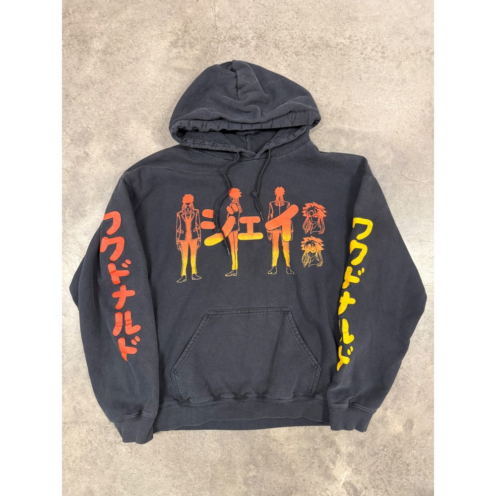 WcDonalds Anime Hoodie Mens Small Faded Black Graphic Pullover Streetwear